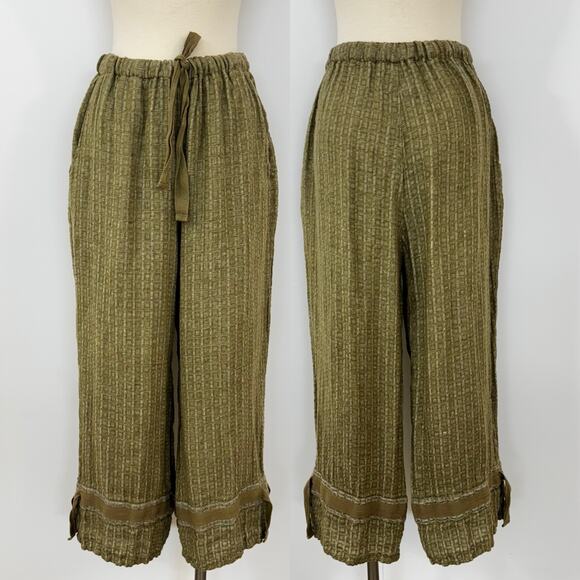 FLAX Linen Matching Set Wrap Top and Pants Olive Green M - Picture 7 of 13